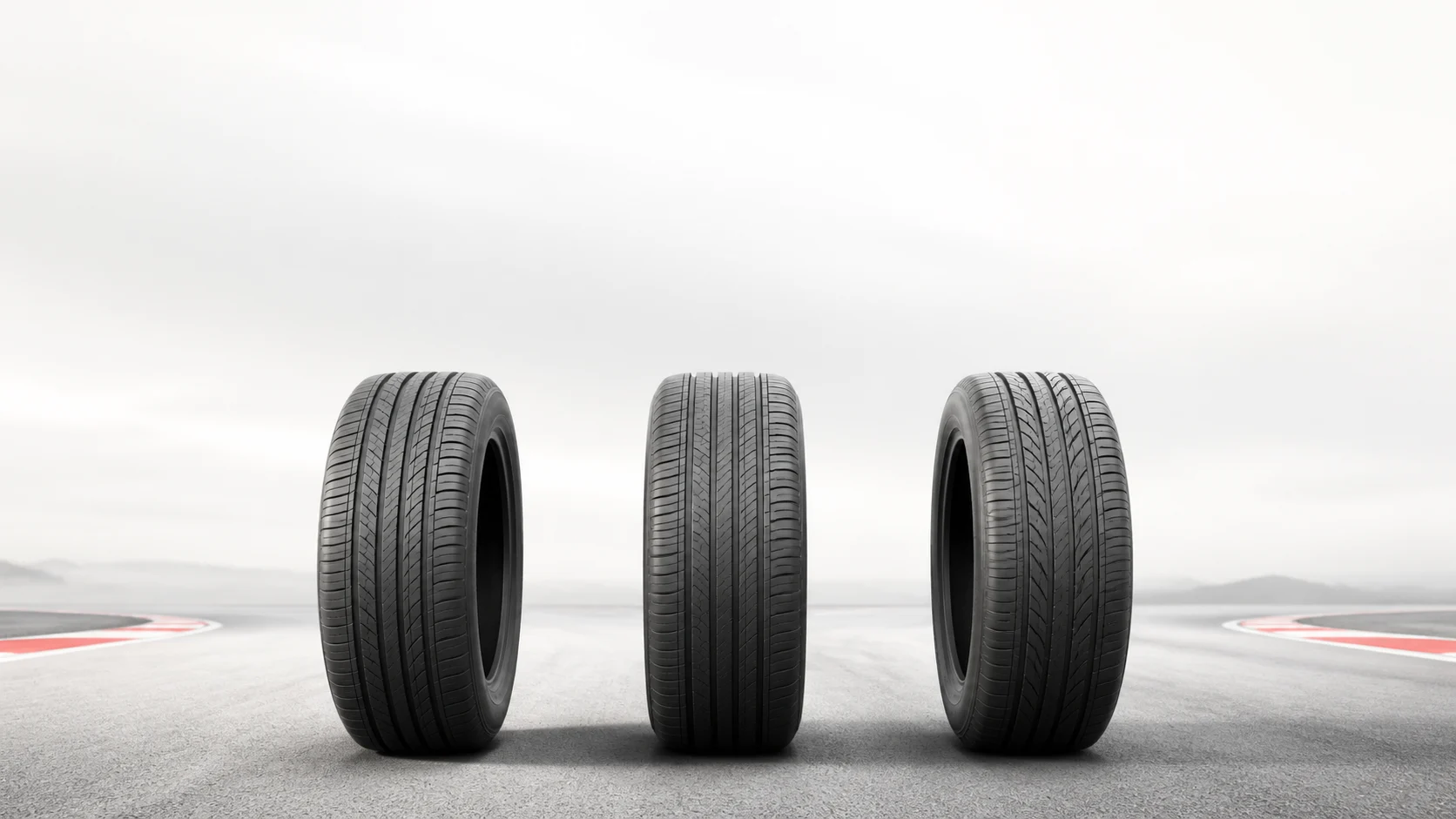 Linha de três pneus Tianfu em pista de testes